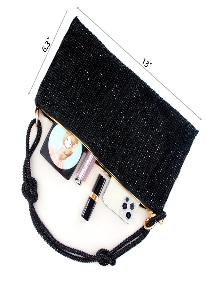 iSamzan Rhinestone Purse Silver Hobo Purse Sparkly Black Evening Bag for Women Prom Party Wedding-Black - Image 5