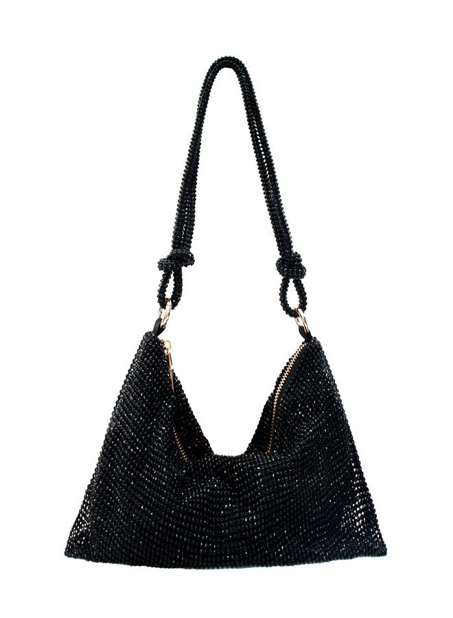 iSamzan Rhinestone Purse Silver Hobo Purse Sparkly Black Evening Bag for Women Prom Party Wedding-Black - Image 1