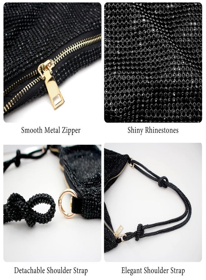 iSamzan Rhinestone Purse Silver Hobo Purse Sparkly Black Evening Bag for Women Prom Party Wedding-Black - Image 4