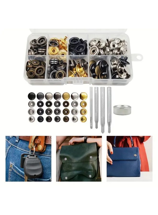 25 Sets Black Nickel 17mm Snap Fasteners Press Studs With 4 Installation Tools For Clothes Bags Leathercraft - Image 1