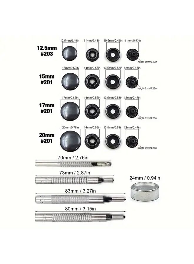 25 Sets Black Nickel 17mm Snap Fasteners Press Studs With 4 Installation Tools For Clothes Bags Leathercraft - Image 2