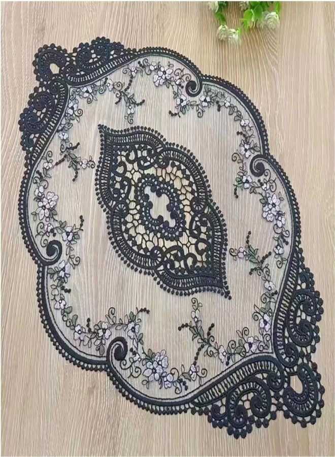 2 Pack 12x18-in Retro Lace Placemats, French Crochet Doilies, Handmade Embroidered Table Mats, Place Mats Cup Mat Placemats, Black