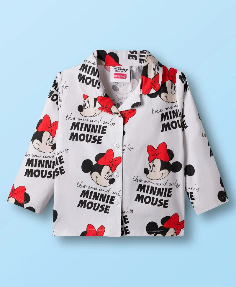 Babyhug Disney Babyhug Disney Single Jersey Knit Full Sleeves Co-ord Night Suit With Minnie Mouse Print - White