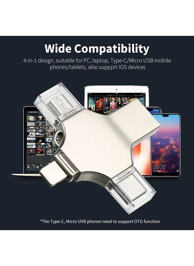 Generic - 256GB 4-in-1 metal USB Flash drive Mobile phone computer dual-use Mini USB flash drive Support Type-C Micro USB iOS devices - Image 1