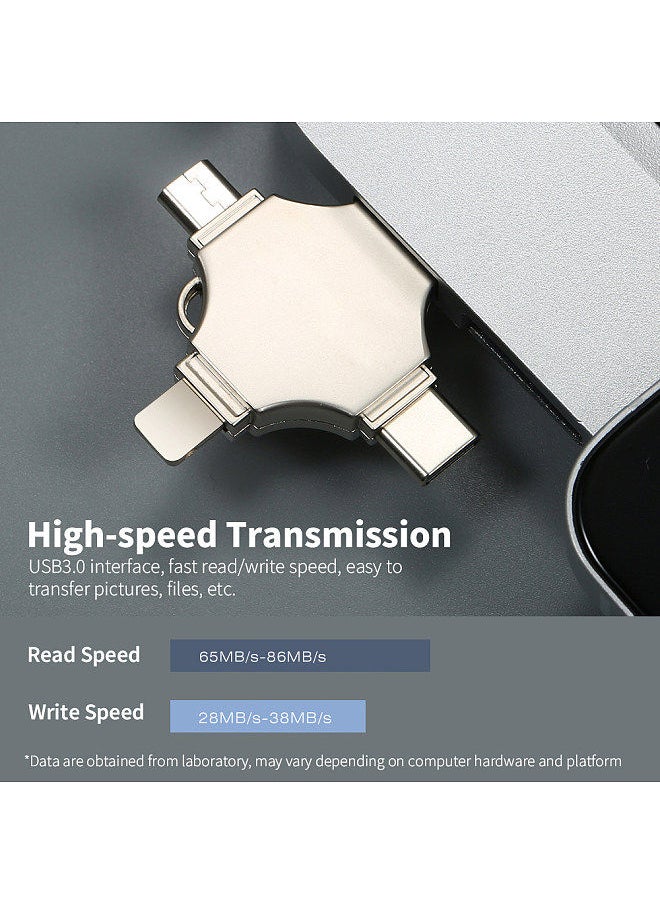 Generic - 256GB 4-in-1 metal USB Flash drive Mobile phone computer dual-use Mini USB flash drive Support Type-C Micro USB iOS devices - Image 1