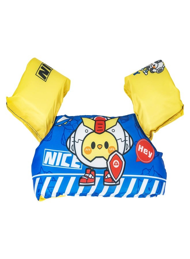 Koochie-Koo Cute Cartoon Robot Printed Cool Beach/Pool Party Float Arm Band Swimming Trainer Vest Life Jacket Safety Gear for Baby Boys and Girls 22 to 55 lbs (Pack of 1, Blue&Yellow) - Image 1