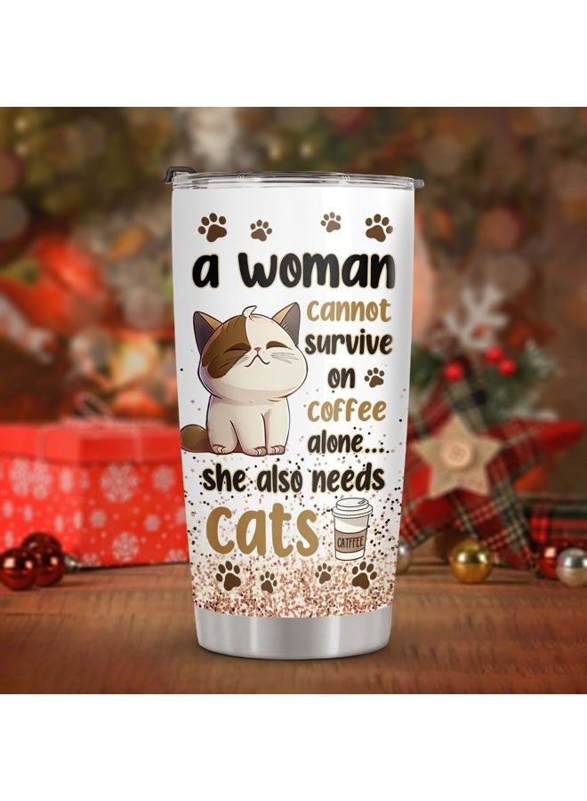 34HD Cat Lady Tumbler with Lid, 20oz Stainless Steel Vacuum Insulated Coffee Mug with Cats, Cute Kitty Gifts for Her Women, Cat Mom Gifts for Birthday Mothers Day Christmas - Image 3