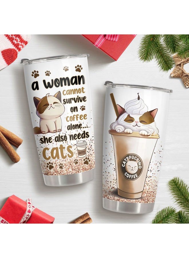 34HD Cat Lady Tumbler with Lid, 20oz Stainless Steel Vacuum Insulated Coffee Mug with Cats, Cute Kitty Gifts for Her Women, Cat Mom Gifts for Birthday Mothers Day Christmas - Image 2