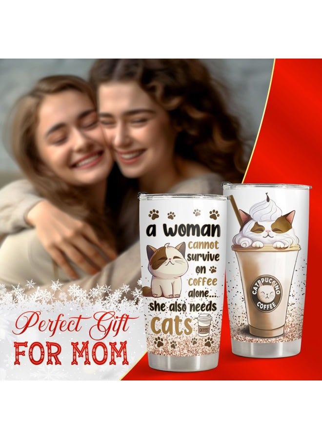 34HD Cat Lady Tumbler with Lid, 20oz Stainless Steel Vacuum Insulated Coffee Mug with Cats, Cute Kitty Gifts for Her Women, Cat Mom Gifts for Birthday Mothers Day Christmas - Image 5