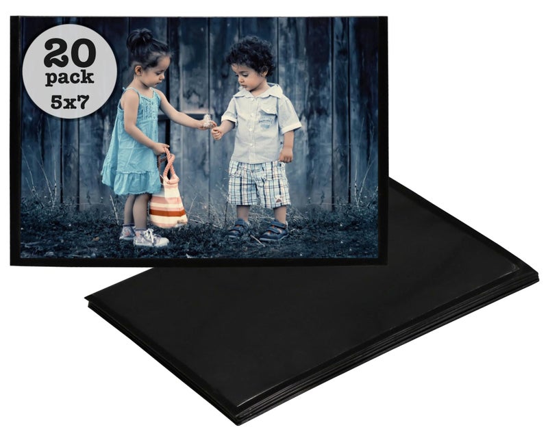 Iconikal 20Pack Magnetic 5x7Inch Photo Sleeves Black Grand Kids Refrigerator Home Office
