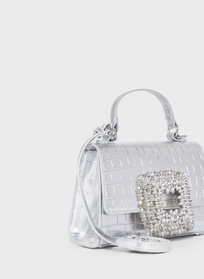 ايلا ليمتد اديشن Rhinestone Trim Croc Print Satchel Bag