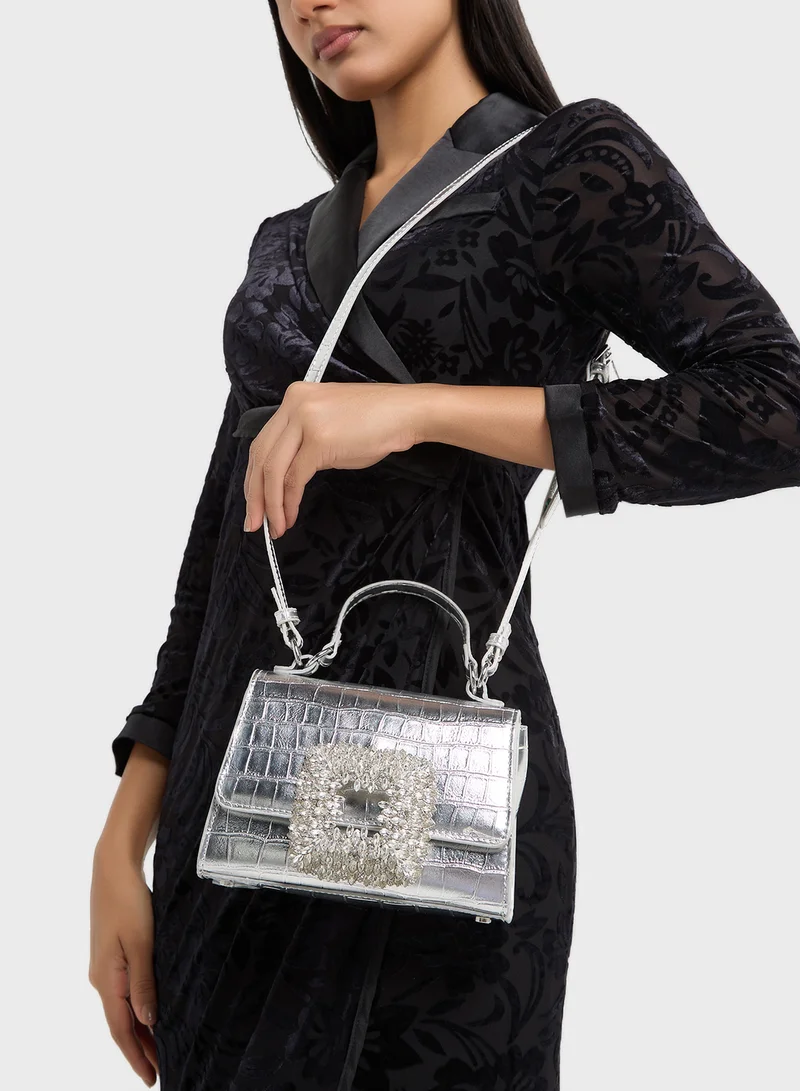 ايلا ليمتد اديشن Rhinestone Trim Croc Print Satchel Bag