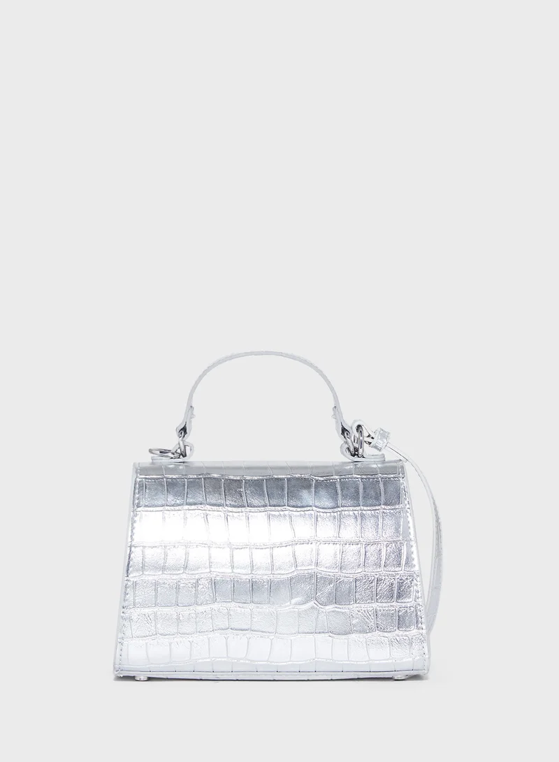 ايلا ليمتد اديشن Rhinestone Trim Croc Print Satchel Bag