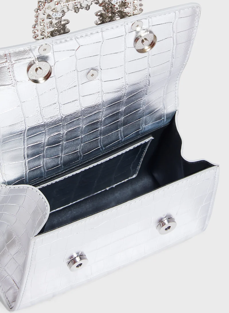 ايلا ليمتد اديشن Rhinestone Trim Croc Print Satchel Bag
