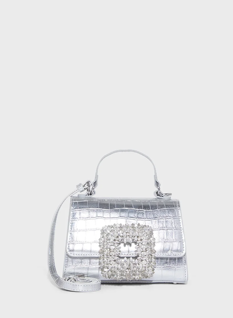 ايلا ليمتد اديشن Rhinestone Trim Croc Print Satchel Bag