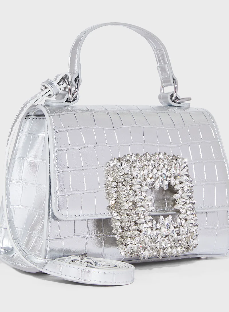 ايلا ليمتد اديشن Rhinestone Trim Croc Print Satchel Bag