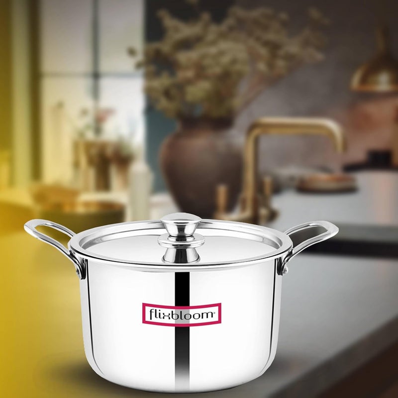 Flixbloom Imperial Stainless Steel TriPly (S.A.S Alliance) Induction Base/LPG Friendly Deep Kitchen Cooking Cookware Pot for Cook & Serve Handi with Lid (5 Litre) - Image 4