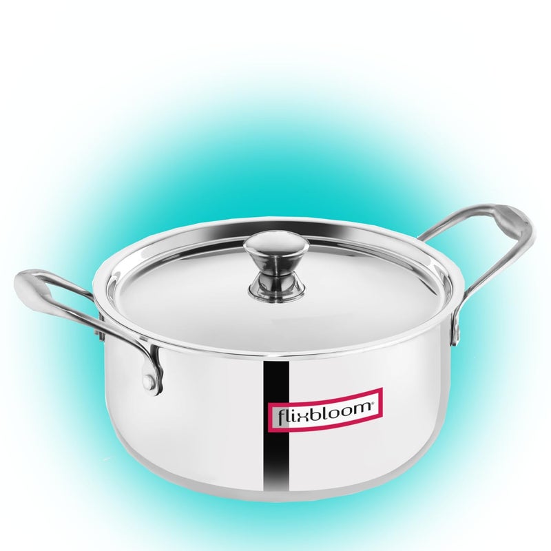 Flixbloom Imperial Stainless Steel TriPly (S.A.S Alliance) Induction Base/LPG Friendly Deep Kitchen Cooking Cookware Pot for Cook & Serve Handi with Lid (5 Litre) - Image 1