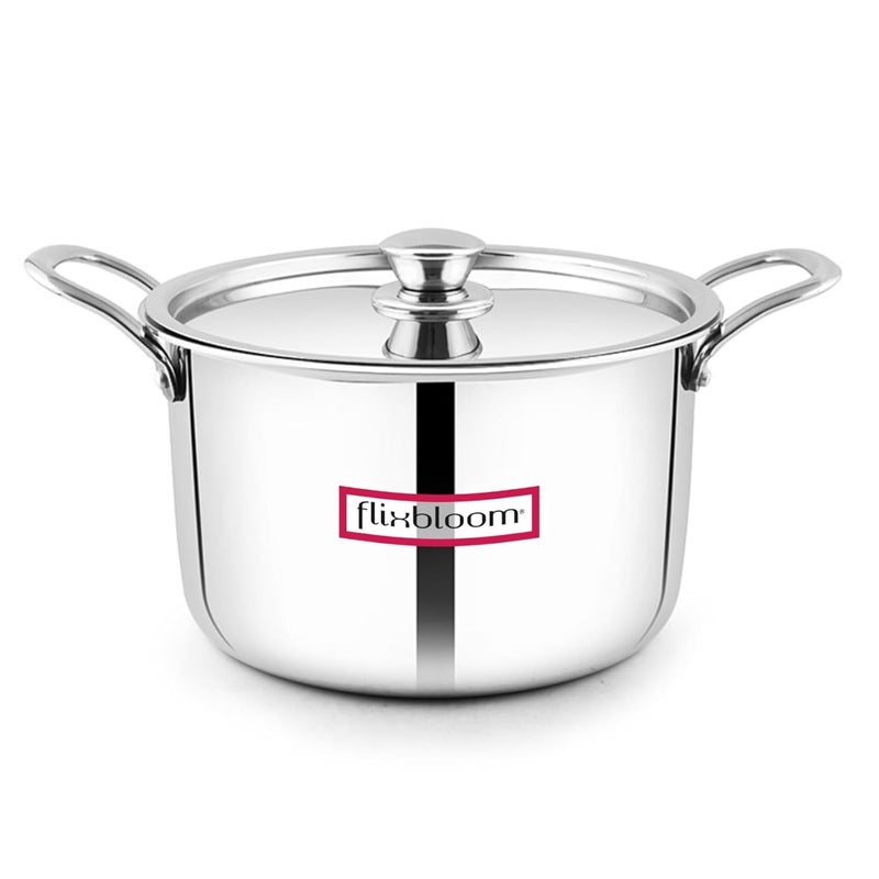 Flixbloom Imperial Stainless Steel TriPly (S.A.S Alliance) Induction Base/LPG Friendly Deep Kitchen Cooking Cookware Pot for Cook & Serve Handi with Lid (5 Litre) - Image 2