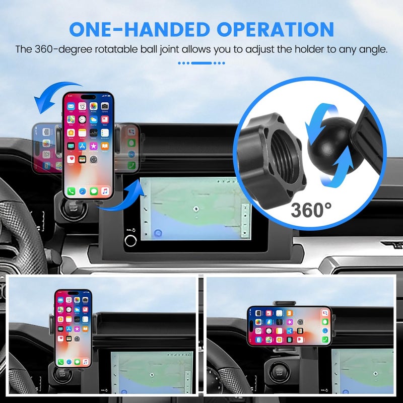 FETUSI Car Phone Holder Compatible with Toyota Tacoma 2024 2025 Accessories 8-Inch Screen Fixed Clip, Cell Phone Mount with Dash Organizer Center Console Tray Hands-Free 360Â° Rotation - Image 4