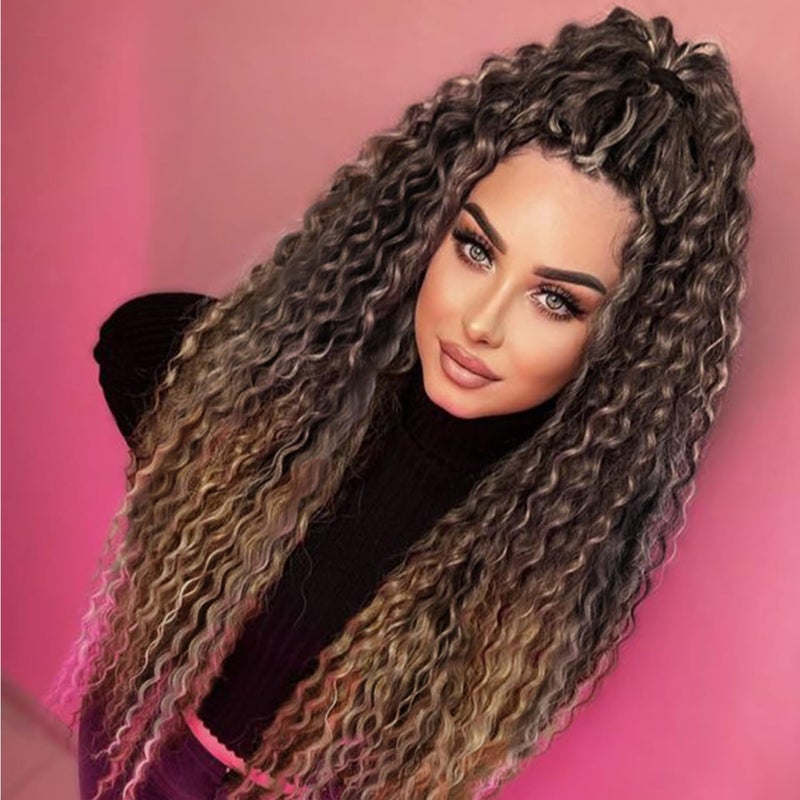 WIGER Wavy Double Ended Dreadlock Extensions DE Blonde Curly Dreads Extension Wavy Twist Faux Locs Hair Ombre Honey Blonde 10 Strands Handmade Synthetic Soft Locs Hair Bundle Curly Dreads 1B27