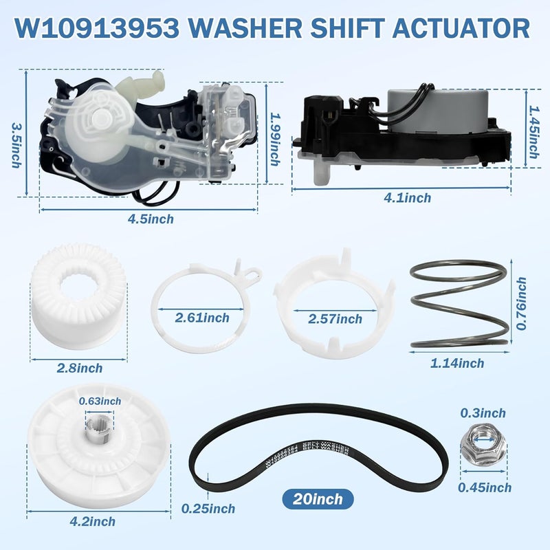 ulapithi Upgraded W10913953 W11481722 Washer Shift Actuator W10721967 Washer Pulley Clutch Kit W10006384 Washer Drive Belt Compatible with Whirlpool Maytag Amana Kenmore Washer Replaces PS10057144 W10006354 - Image 2