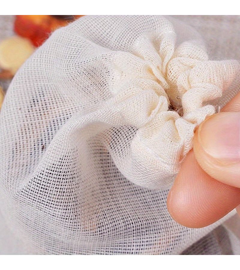 101 كيس شاي من القماش القطني القابل لإعادة الاستخدام مع رباط، أكياس عطرية قماشية لتصفية القهوة والشاي والحساء ومرق العظام، أساسيات المطبخ للتخمير - Image 4