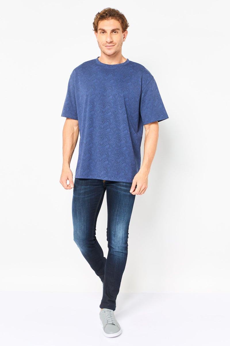 Core Elements Men Crew Neck Short Sleeve Graphic Print T-Shirt, Blue - Image 3