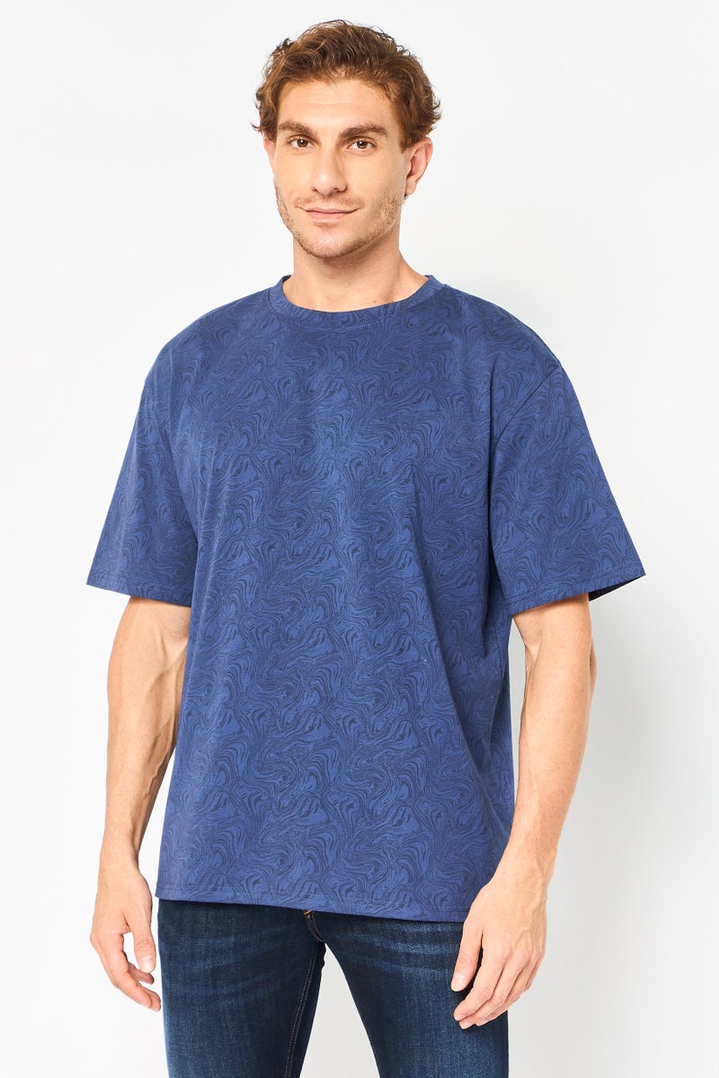 Core Elements Men Crew Neck Short Sleeve Graphic Print T-Shirt, Blue - Image 1