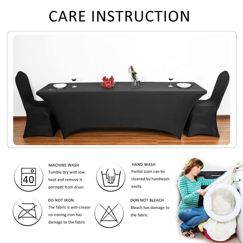 Obstal Obstal 8ft Stretch Spandex Table Cover - 4 Pack Universal Rectangular Fitted Tablecloth Protector for Wedding  Banquet and Party  Black  - Image 5