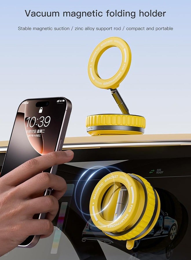 Upgraded 360° Strong Magnetic Car Phone Holder for MagSafe,[Quick Install] Ultra-Vacuum Suction Cup Adjustable Phone Holder for All Smartphones and All Car Models,Gifts for Men Women(Yellow)  - Image 2