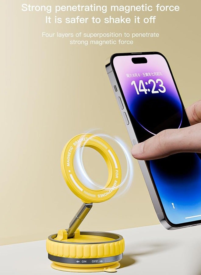 Upgraded 360° Strong Magnetic Car Phone Holder for MagSafe,[Quick Install] Ultra-Vacuum Suction Cup Adjustable Phone Holder for All Smartphones and All Car Models,Gifts for Men Women(Yellow)  - Image 3