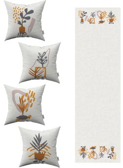 Cango Home Gray Yellow Bohemian Style Leaf Patterned 4-Piece Throw Pillow Case 1 Runner Set 4KMBS104-RS 