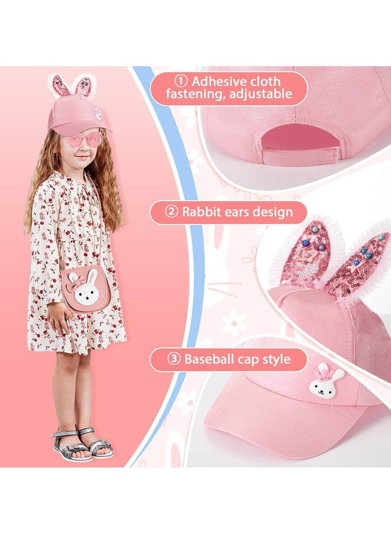 CMGTYYD Girls Handbag Set, 3 Pcs Cute Rabbit Girls' Shoulder Bags with Adjustable Strap, Leather Crossbody Bag Bunny Hats Kids Bunny Cartoon Sunglasses with Rabbit Ears, Children Toddlers Gift Pink - Image 3