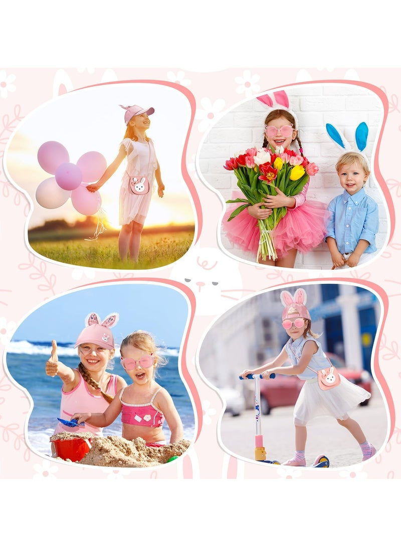 CMGTYYD Girls Handbag Set, 3 Pcs Cute Rabbit Girls' Shoulder Bags with Adjustable Strap, Leather Crossbody Bag Bunny Hats Kids Bunny Cartoon Sunglasses with Rabbit Ears, Children Toddlers Gift Pink - Image 4