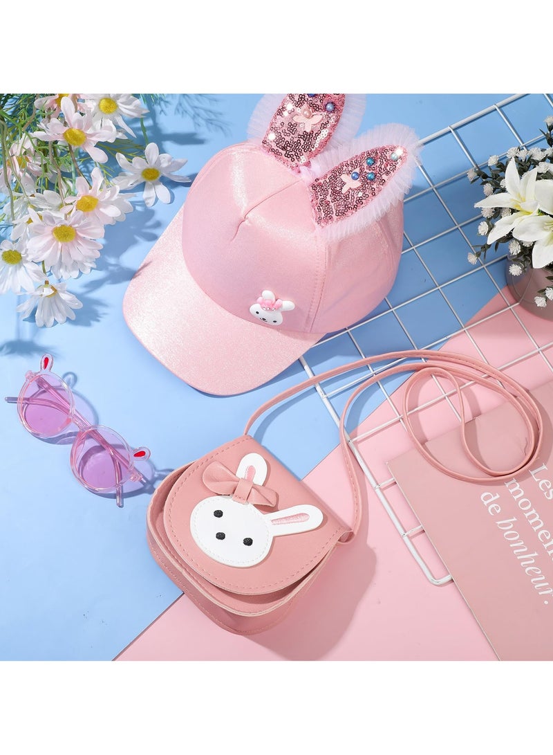 CMGTYYD Girls Handbag Set, 3 Pcs Cute Rabbit Girls' Shoulder Bags with Adjustable Strap, Leather Crossbody Bag Bunny Hats Kids Bunny Cartoon Sunglasses with Rabbit Ears, Children Toddlers Gift Pink - Image 5