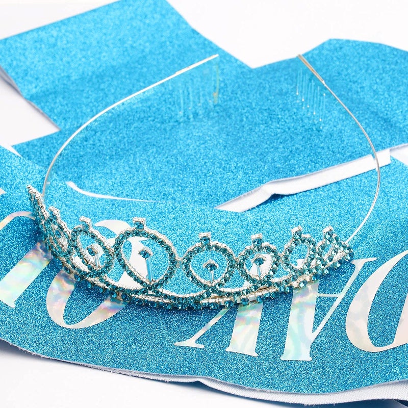Cavetee Blue Birthday Crowns & Tiara Set - Queen Sash & Rhinestone Tiara for Women - Bluey Party Supplies (Multi Color Letter) - Image 5