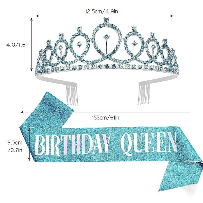 Cavetee Blue Birthday Crowns & Tiara Set - Queen Sash & Rhinestone Tiara for Women - Bluey Party Supplies (Multi Color Letter) - Image 4