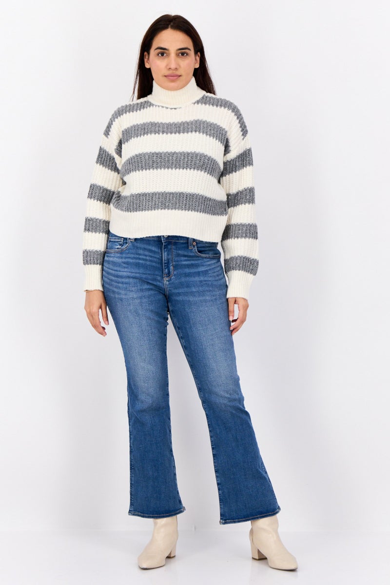 Pink Rose Women Mock Neck Long Sleeves Stripe Sweaters, Multicolor  - Image 4