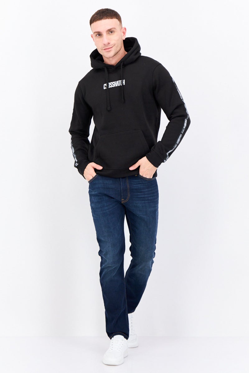 CROSSHATCH Men Brand Logo Long Sleeves Hooded, Black - Image 4