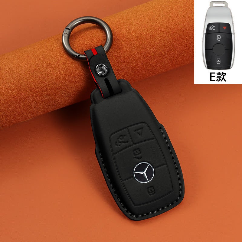 Suitable for new Mercedes-Benz key cover leather top layer leather handmade car key case smart all-inclusive car key chain E style black