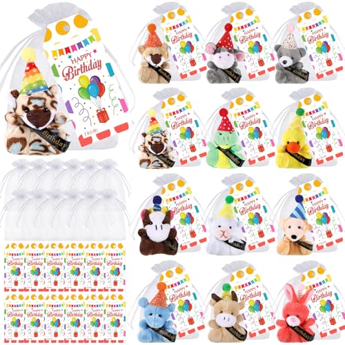 Wiwiqing 36 Pcs Christmas Birthday Gifts Birthday Plush Bulk 12 Mini Stuffed Animals with 12 Cards and 12 Bags for Students Plush Animal Toys for Christmas Classroom Gifts Xmas Party Bag Fillers - Image 1