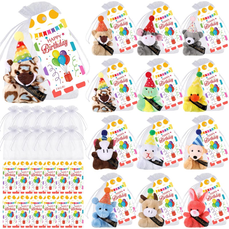 Wiwiqing 36 Pcs Christmas Birthday Gifts Birthday Plush Bulk 12 Mini Stuffed Animals with 12 Cards and 12 Bags for Students Plush Animal Toys for Christmas Classroom Gifts Xmas Party Bag Fillers - Image 3