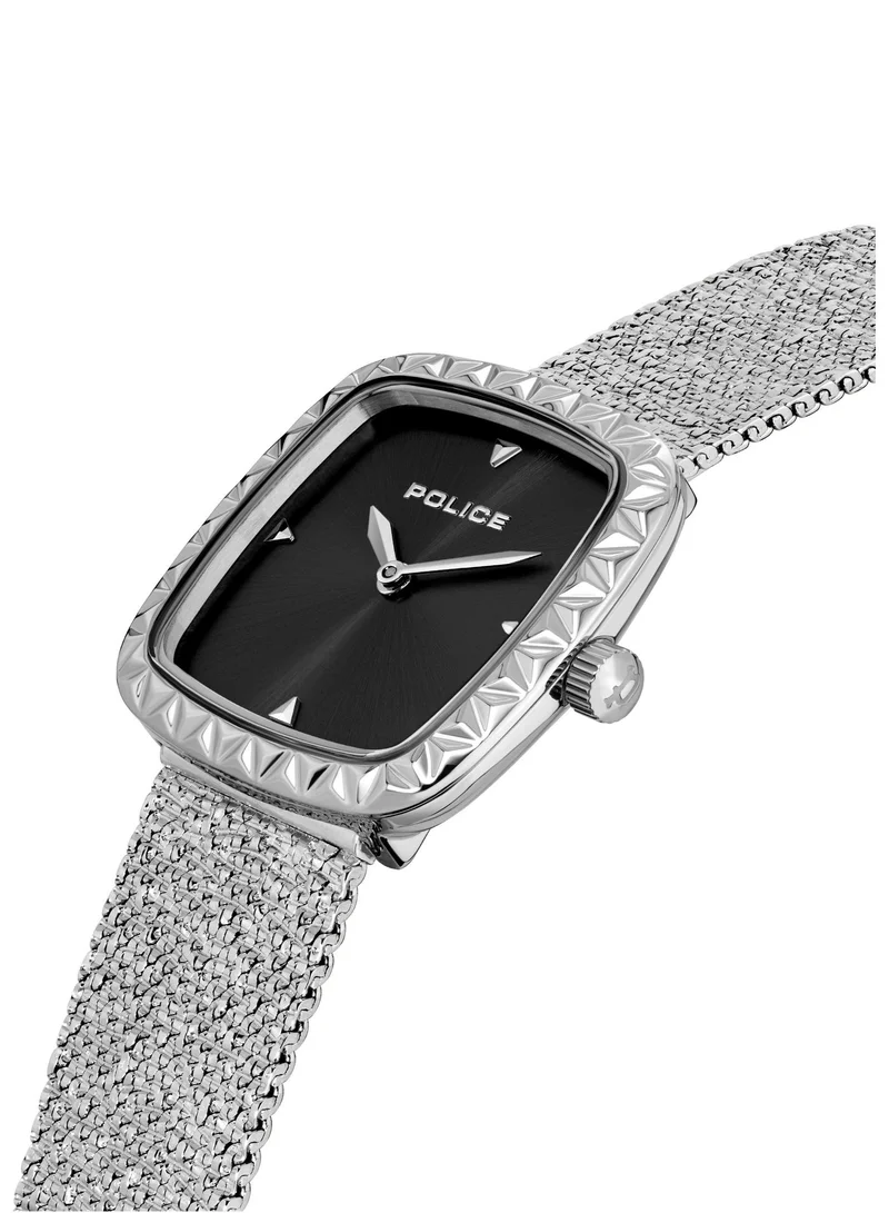 بوليس ساعة يد نسائية بوليس مي-إل بقرص أسود وسوار ستانلس ستيل تناظرية