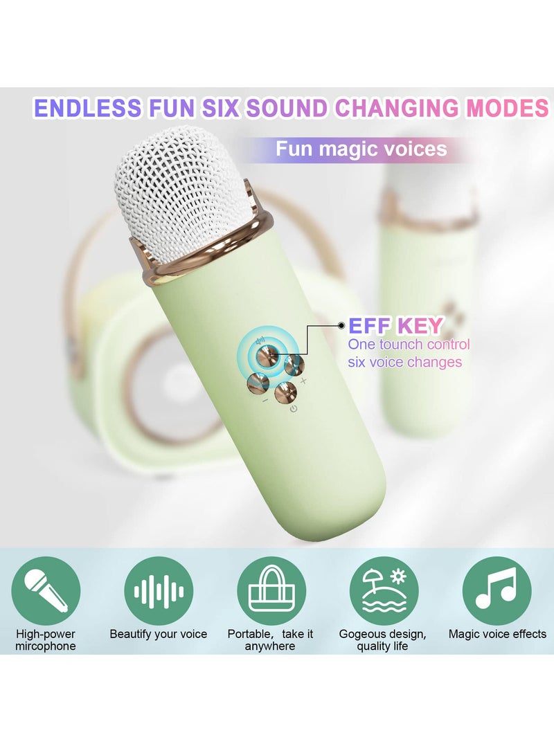 Mini Karaoke Machine with Wireless Microphone Set Portable Bluetooth Karaoke Speaker Retro Handheld Style Bluetooth Speaker for Kids and Adults for Family Party Singing Party Birthday Green - Image 3