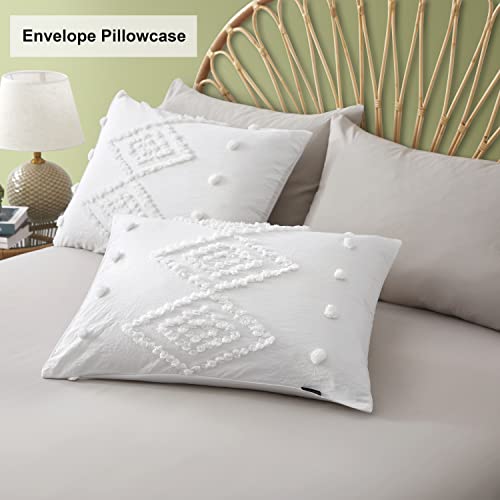 Oli Anderson Tufted Duvet Cover King Size, Soft and Lightweight Duvet Covers Set for All Seasons, 3 Pieces Boho Embroidery Shabby Chic Bedding Set (White, King, 104" x 90") - Image 4