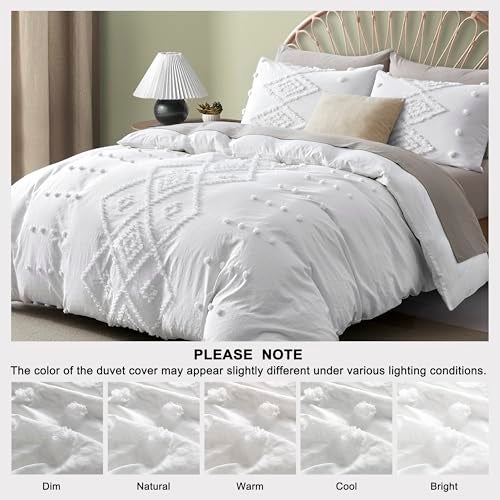 Oli Anderson Tufted Duvet Cover King Size, Soft and Lightweight Duvet Covers Set for All Seasons, 3 Pieces Boho Embroidery Shabby Chic Bedding Set (White, King, 104" x 90") - Image 3
