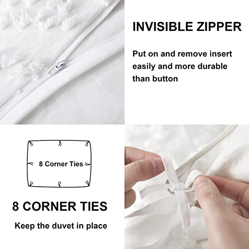 Oli Anderson Tufted Duvet Cover King Size, Soft and Lightweight Duvet Covers Set for All Seasons, 3 Pieces Boho Embroidery Shabby Chic Bedding Set (White, King, 104" x 90") - Image 5