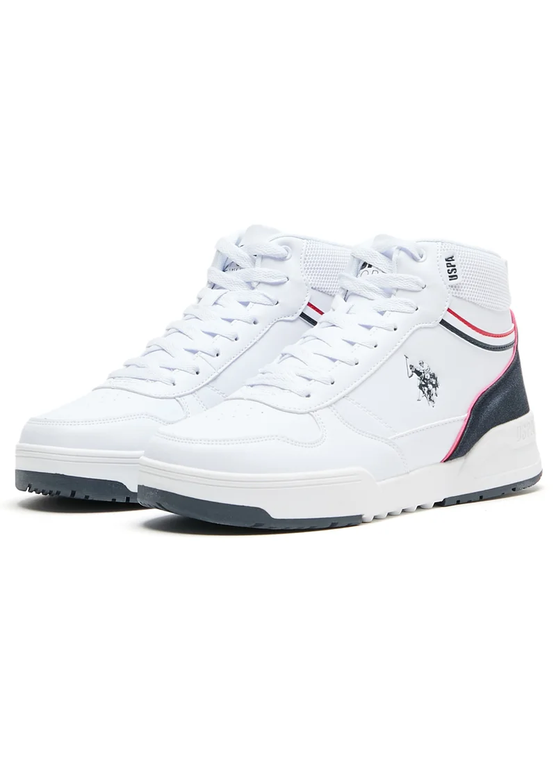 U.S. Polo Assn. Men's White High-Top Sneakers - Lightweight Sporty Design, Comfortable Ankle Support for Casual Wear