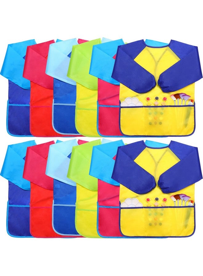 Haysandy 12 Pcs Smocks For Kids Art Smocks For Kids Paint Smocks Colorful Children Aprons Artist Painting Smocks With Long Sleeve And 3 Pockets For Age 3 8 Years - Image 2
